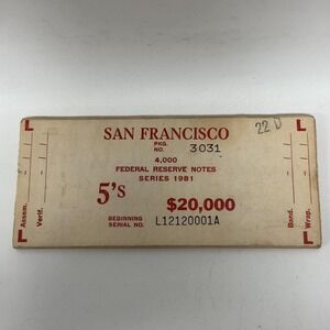 San Francisco Federal Reserve Wood Currency Banding Board Series‎ 1981 5's